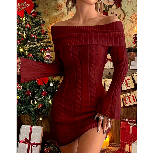 TRUI-JURK MET OFF-THE-SHOULDER EN KABELGEBREID