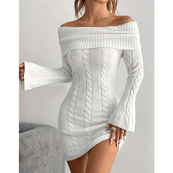 TRUI-JURK MET OFF-THE-SHOULDER EN KABELGEBREID