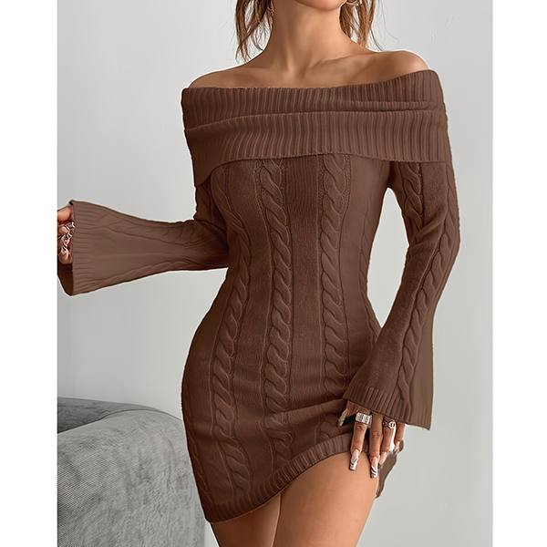 TRUI-JURK MET OFF-THE-SHOULDER EN KABELGEBREID