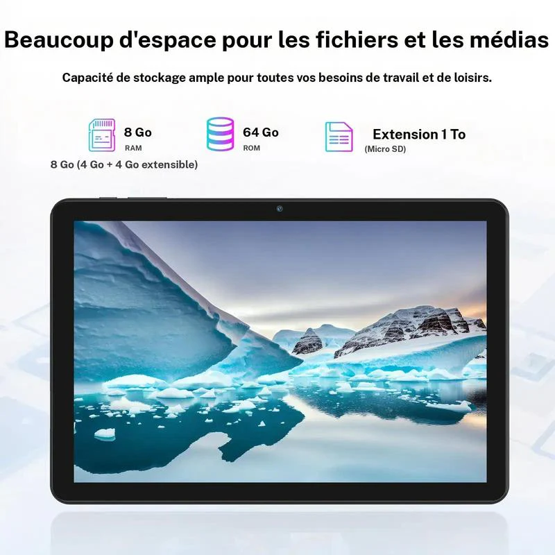 Ensemble de tablette Android 10,1 pouces, processeur 8 cœurs, tablette 4G avec mémoire de fonctionnement de