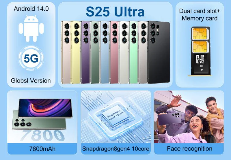 S25 Ultra 7,3 Zoll Smartphone, 4G-5G Netzwerk entsperrt mit Stylus Silikonhülle