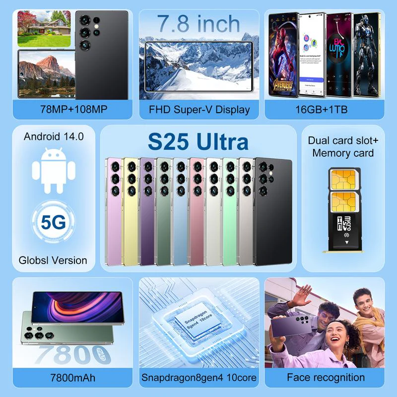 2025 New Arrival S25 Ultra Global Version 16GB 1TB Android 13 Unlocked Smartphone