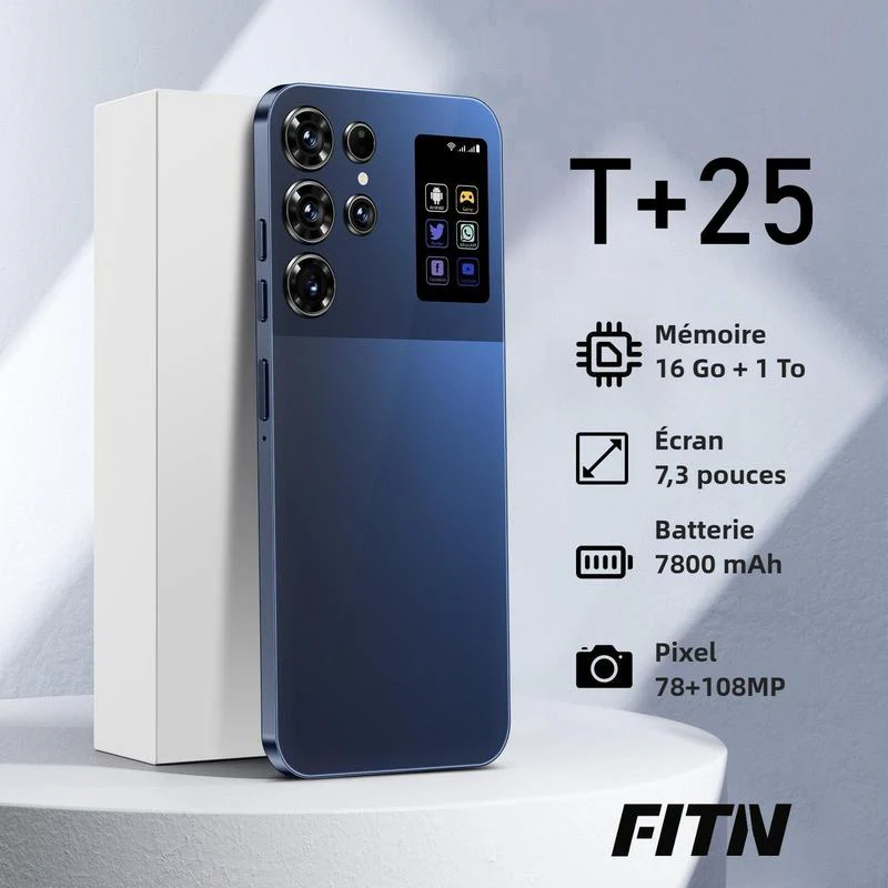 Smartphone T+25 512GB Titan Frame 108MP Auto Focus Cam 7 3 Incell Screen 7800mAh 5G Dual SIM 3 Colors With Case