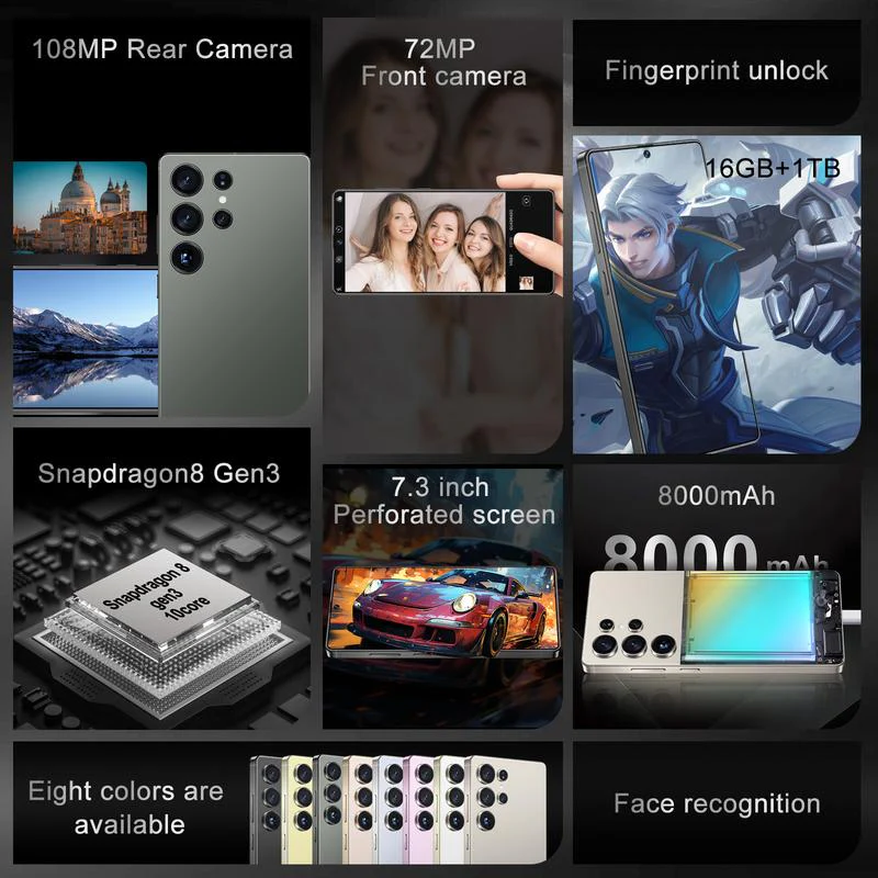 S25 Ultra 7,3-Zoll Android Smartphone 16GB+1TB ROM mit Stylus, 5G Dual-SIM Mobiltelefon