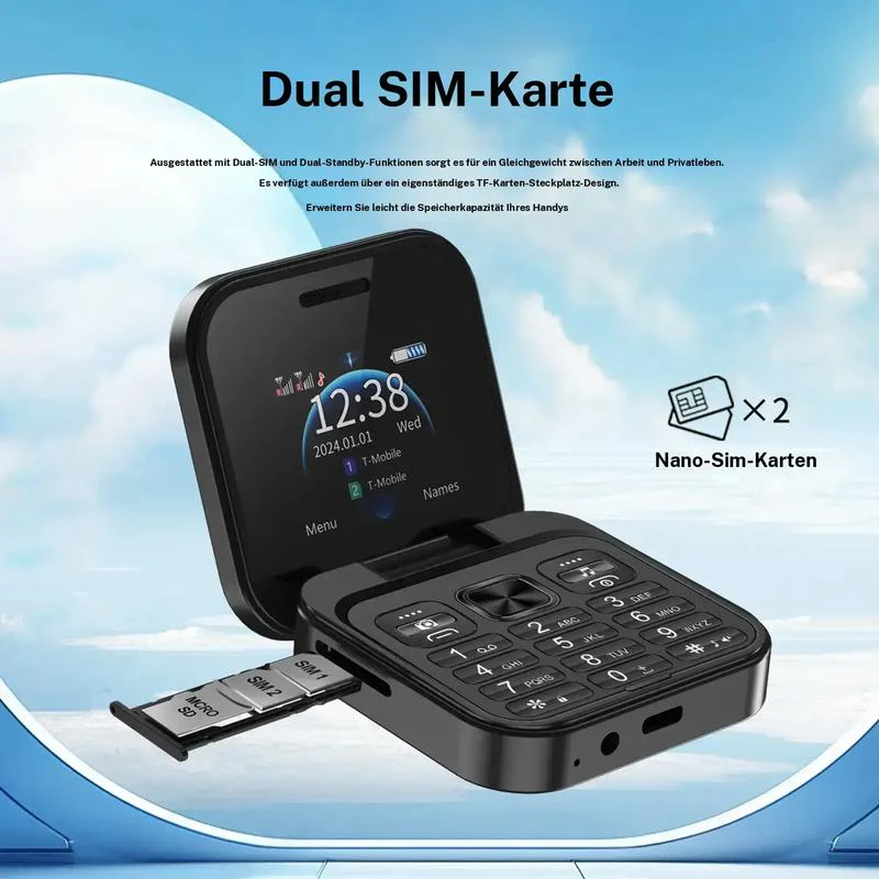 FUFFi Klappbares Mini Handy mit 2,4 Zoll Display, 2G Netzwerk,Dual SIM, FM Radio