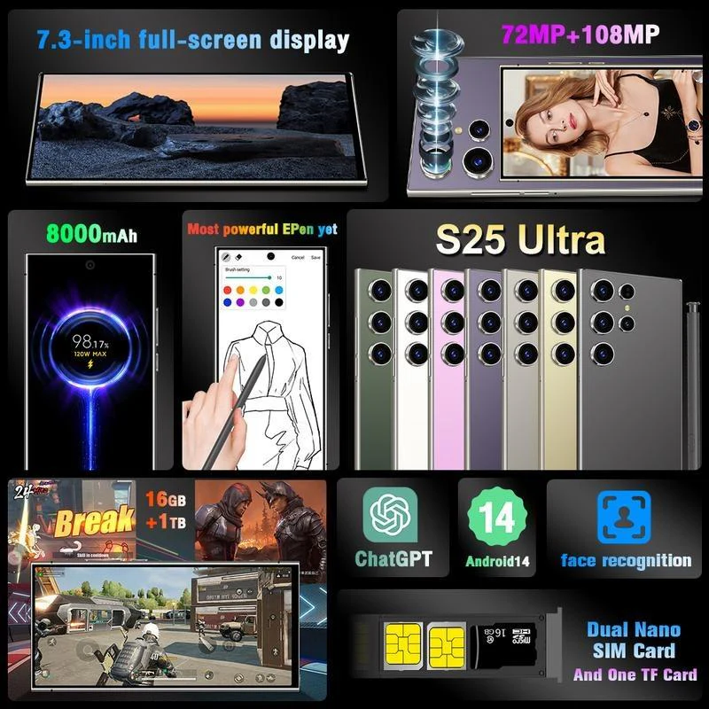 Smartphone S25 Ultra 16GB+1TB 7,3 Zoll 5G Entsperrt