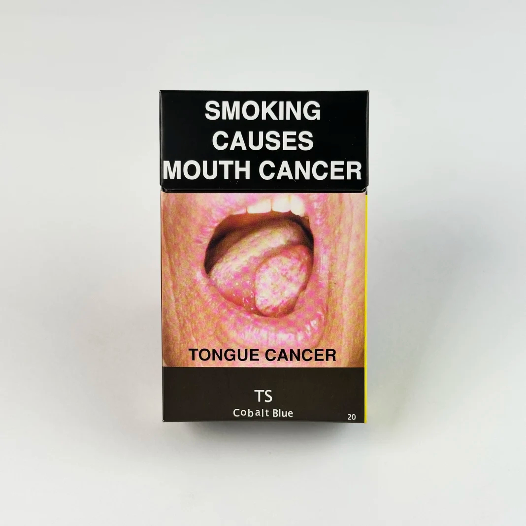 TS Amber Gold premium cigarette pack showing health warning and smooth tobacco blend