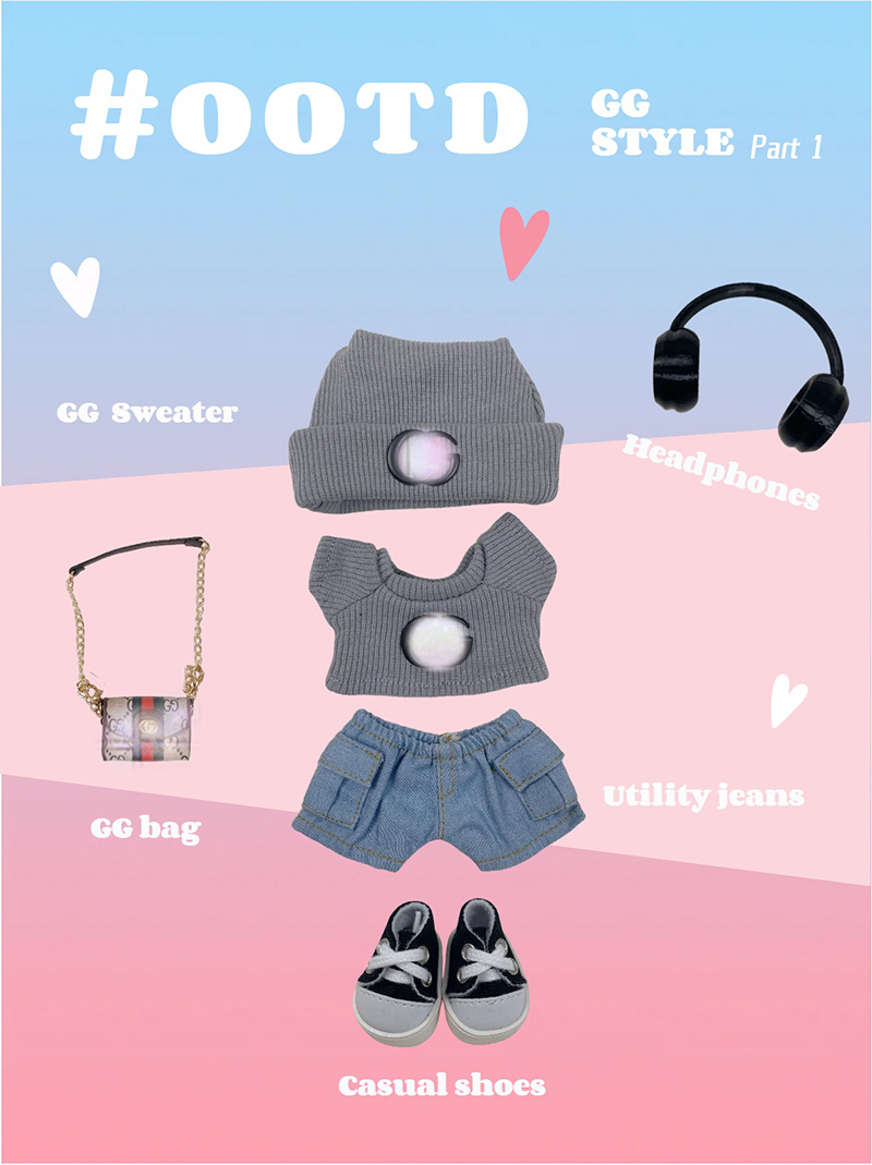 17cm Enamelled Rubber Plush Doll Clothes, Backpack and Glasses - Compatible with v1, v2, v3