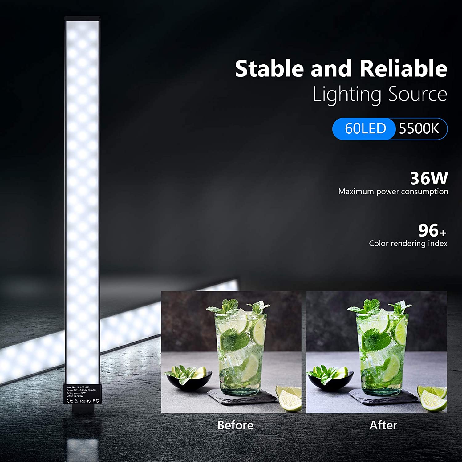 Photography Lighting Handheld LED Video Light Stick Wand Kit Dimmable 5500K for Photographic Video Fill Light