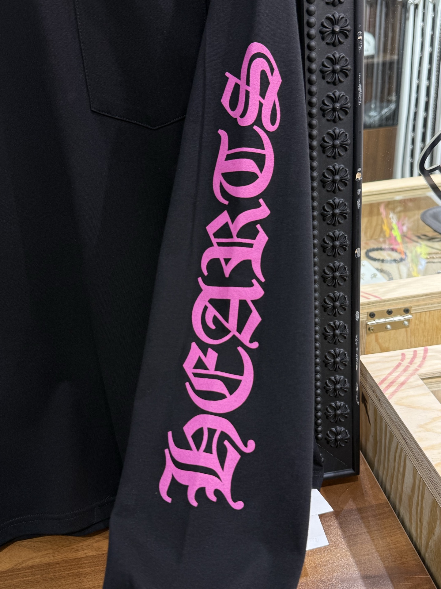 Chrome Hearts Black/Pink Floral Letter Long-Sleeve T-ShirtSizes: S M L XL XXL