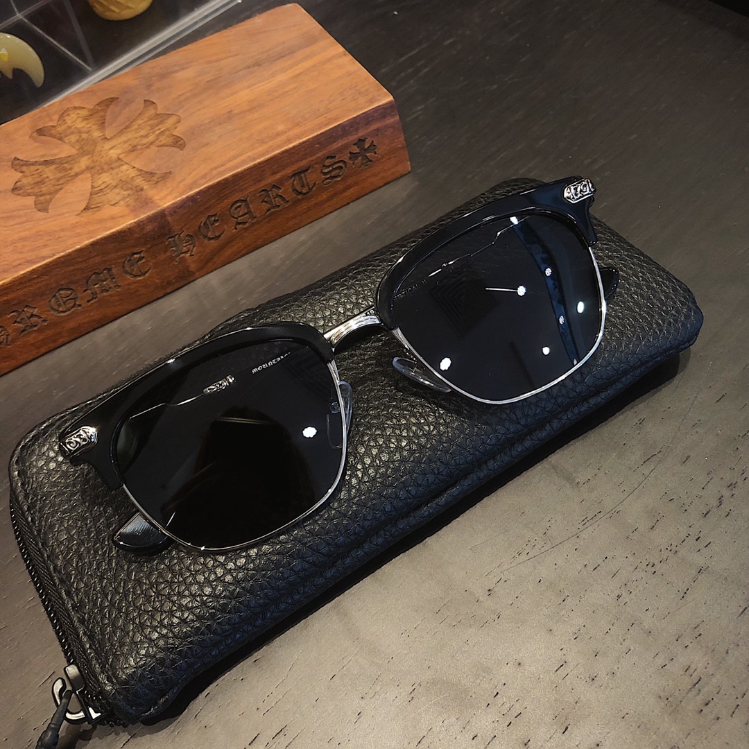 KKChromeHearts Half-Rim SunglassesJay Chou's Style Sunglasses - A Summer Essential for Outings and Everyday Use. Exquisite Craftsmanship.Size: Lens Width 53mm, Temple Width 145mm, Total Width 145mm