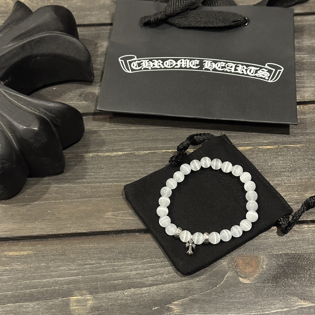 Customer order 🔝 Cat's eye stone silver bead cross bracelet