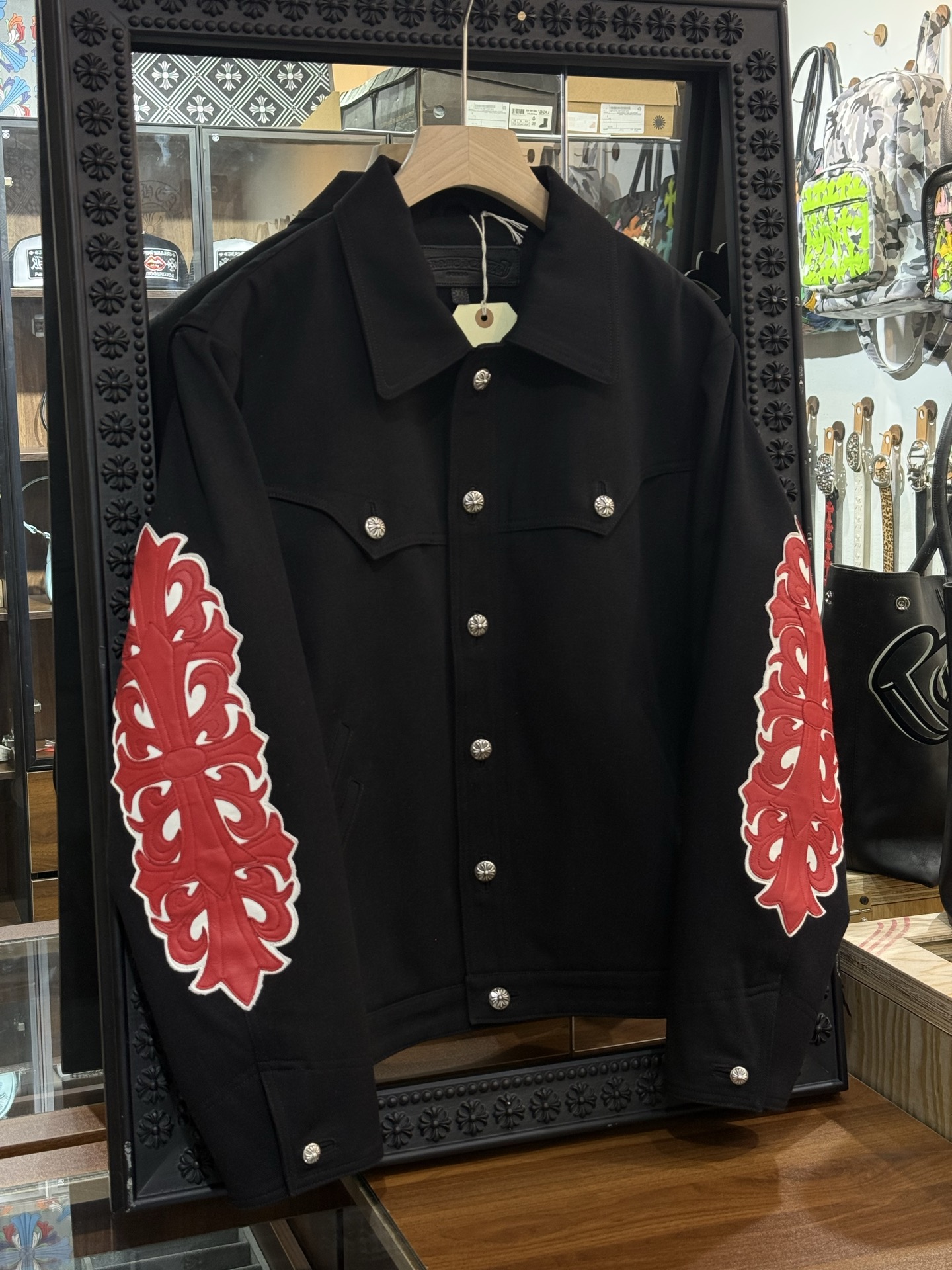 Chrome Hearts Double Floral Arm Vine and Flame Denim JacketIncredibly stylish on, a high-end custom pieceSizes: S-XXL