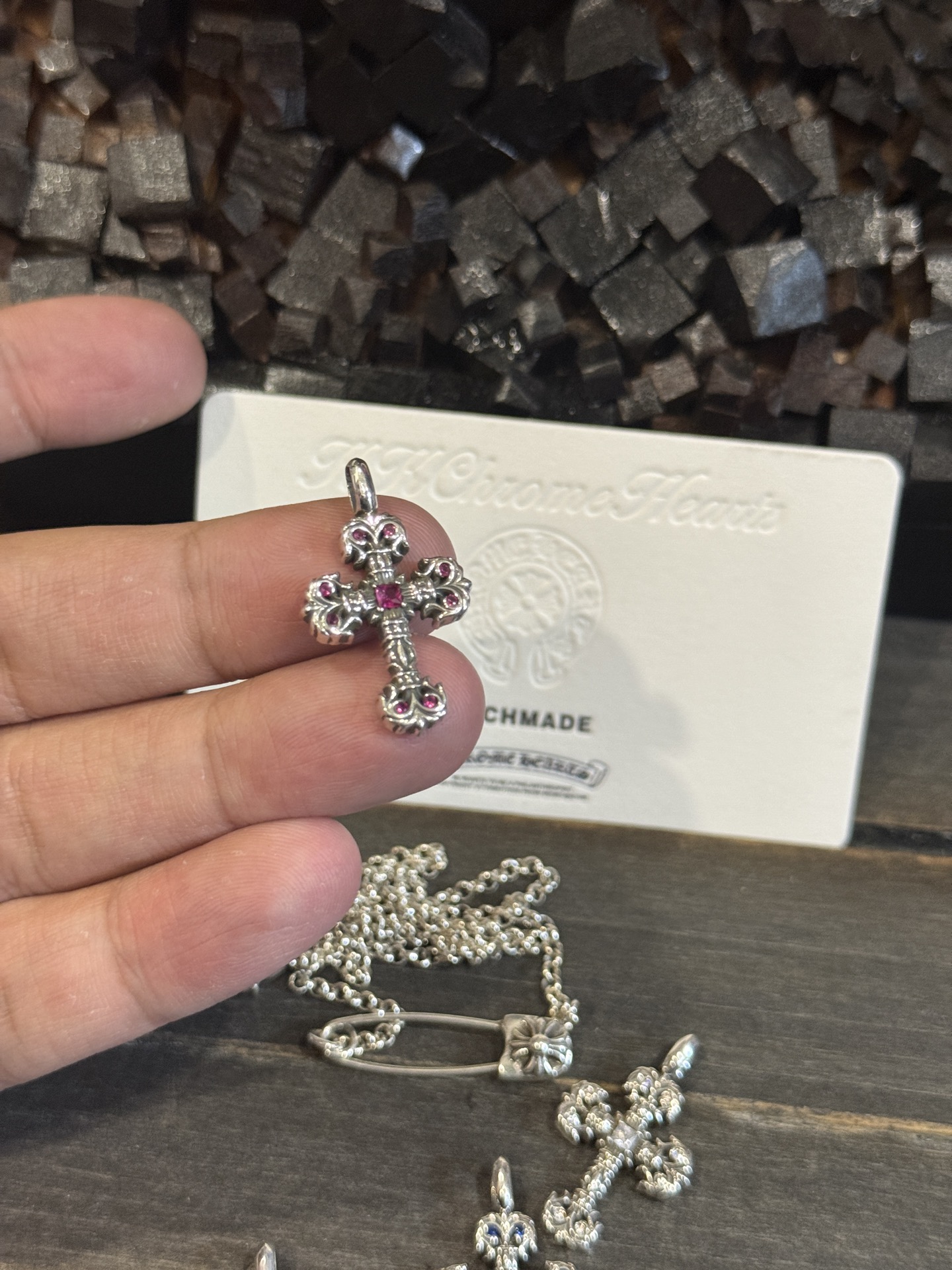 Mini Flame Cross - Four-color setting (green, red, blue, and white diamonds) - In stock, ships immediately.