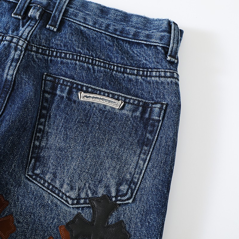 In Stock, Ships ImmediatelyChrome Hearts Limited Edition Leather-Patched Black, White, Brown Suede Cross Blue DenimThis CH denim is a VIP exclusive (only available to VIPs).Not an official website item, making it even rarer!Upon receiving it,