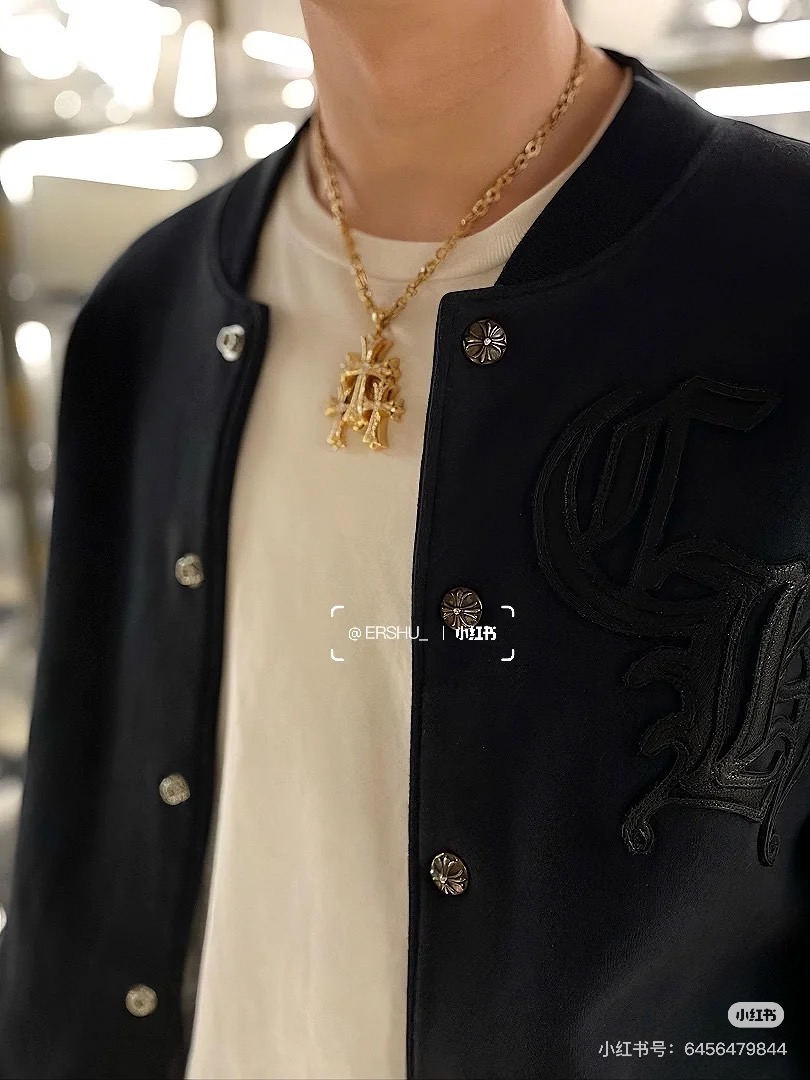 Chrome Hearts Classic Fleece and Leather Baseball JacketHand-stitched leather, silver-plated hardwareSizes: XS-XXL