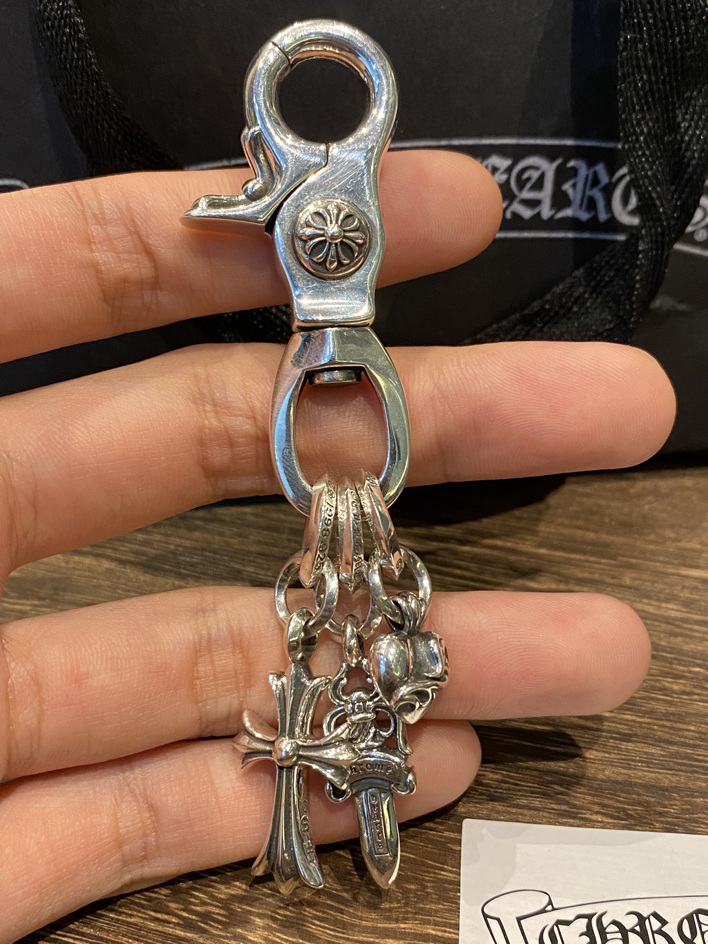 Chrome Hearts Rare Three-Pendant Keychain, 925 Sterling Silver with Antique FinishMixed Version, Engraved, Marked, All Details and Textures Observed by the Authenticist - Perfect for Comparison with the Genuine 🆚 0 Difference - Vintage Version