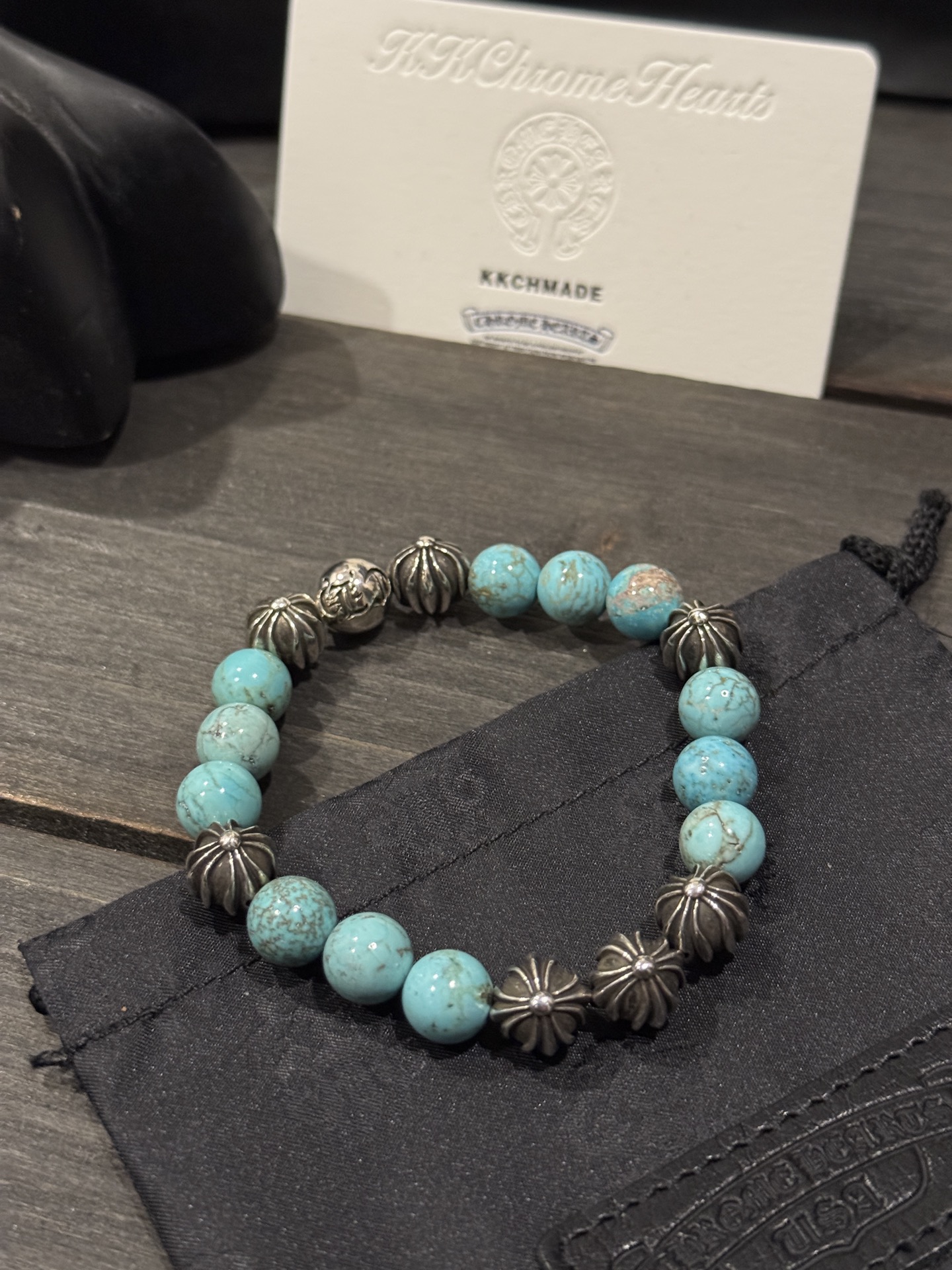 Customer order: turquoise 8-silver bead bracelet