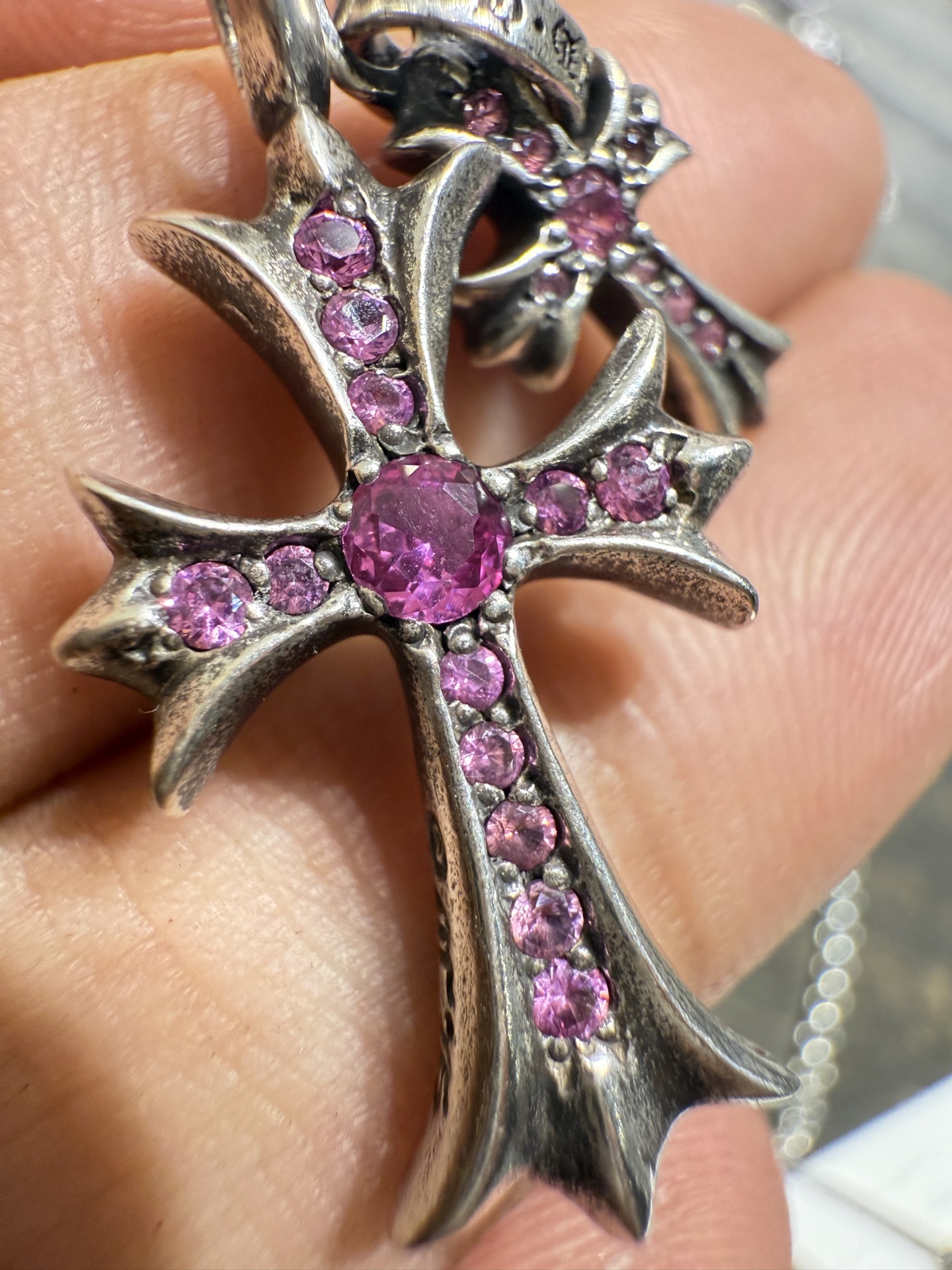 925 Sterling Silver, Pink Diamond Double Cross Inlay, Top-Tier Setting and Engraving Details – Outshines All Others on the Market, the Best in China, Bar None