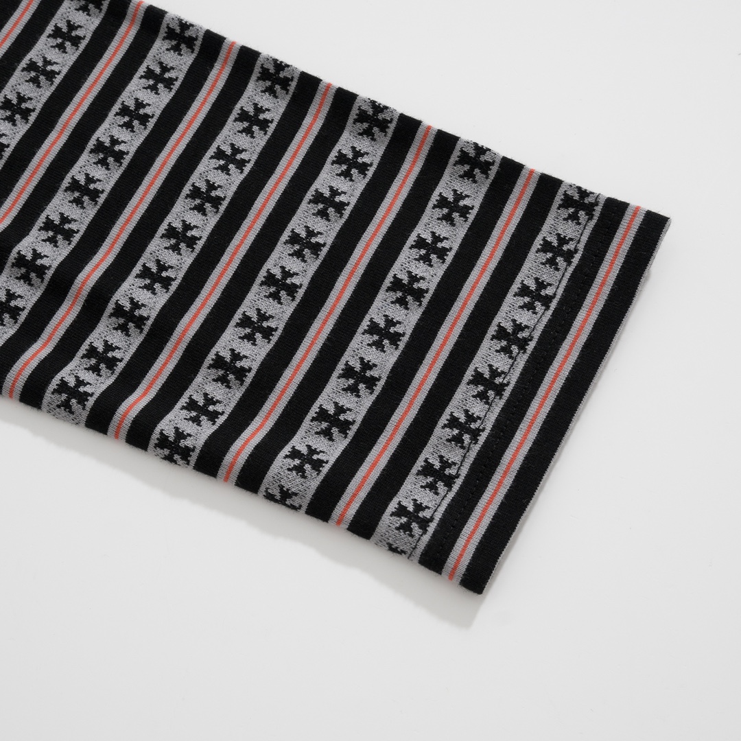 New Arrival: Chrome Hearts C2023FW CH Jacquard Striped Polo Long-Sleeve T-Shirt. Custom-dyed jacquard cross fabric, four colors available. Custom buttons on the neckline, embroidered chest, custom-dyed ribbed fabric. Sizes: S-L. Unisex.