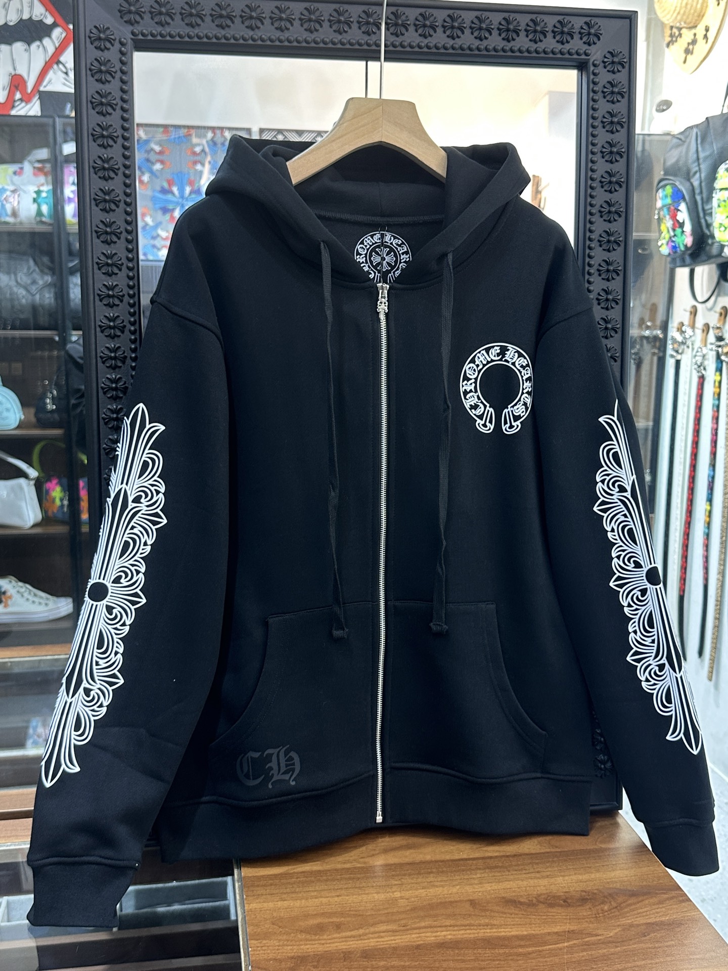 Chrome Hearts classic horseshoe double floral sleeve zip-up hoodie