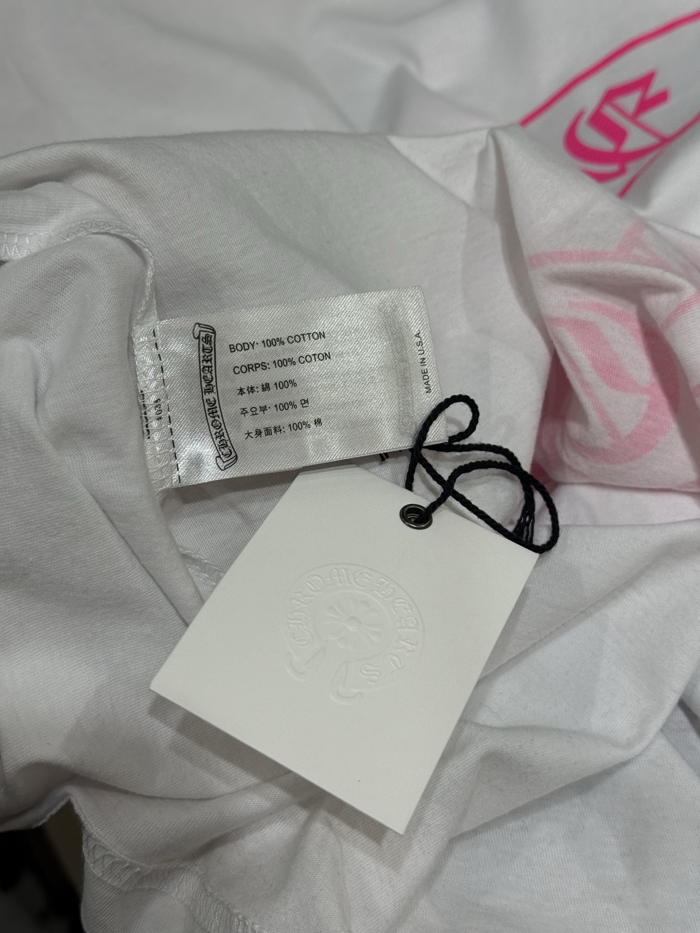 Chrome Hearts Pink Double-Sleeve Cross Vine Back Horseshoe T-Shirt, White Long-SleeveSize: S M L XL