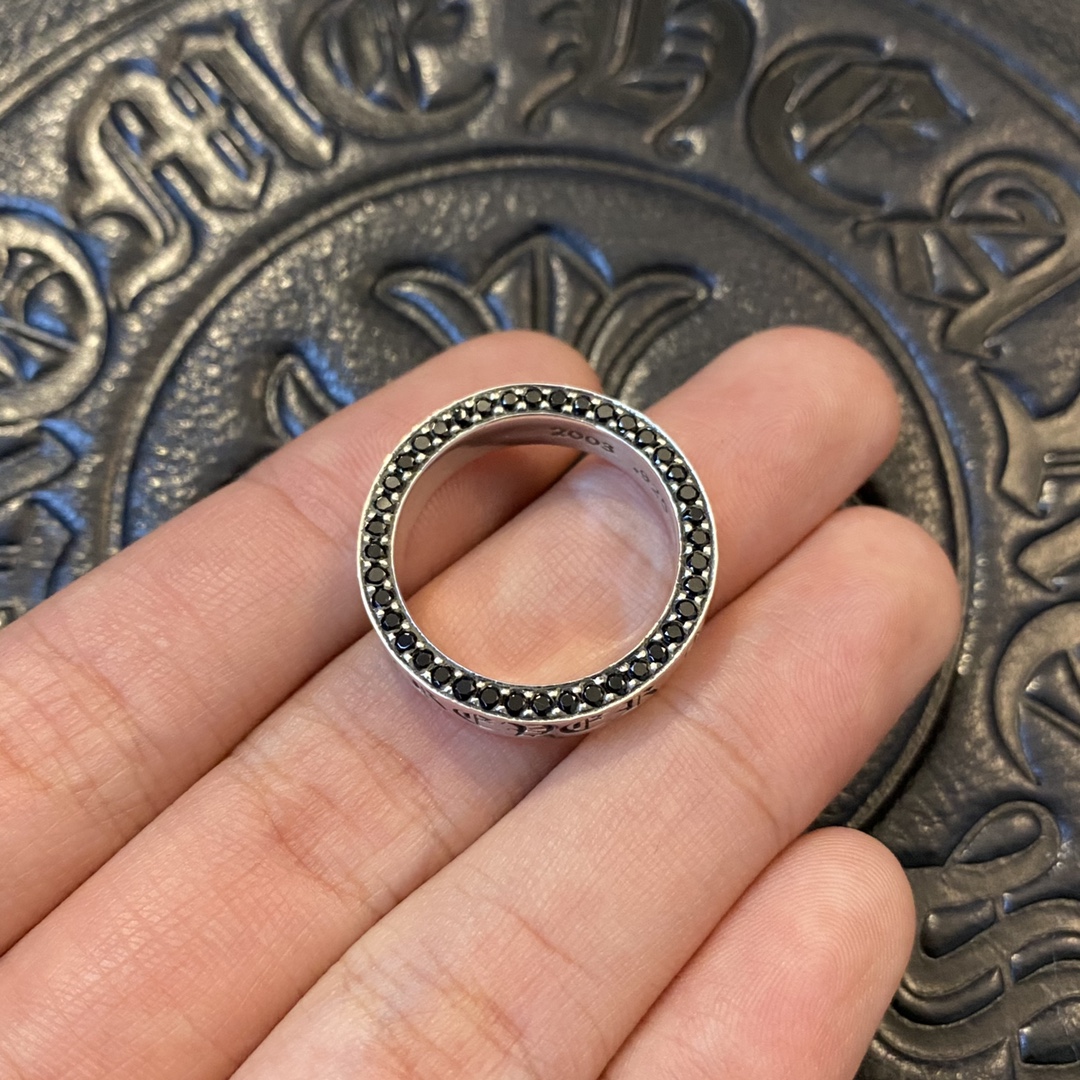 【Custom Order Black Diamond Series】Croy Heart Chrome HeartsBlack Diamond Forever Ring925 Sterling Silver, Hand-set