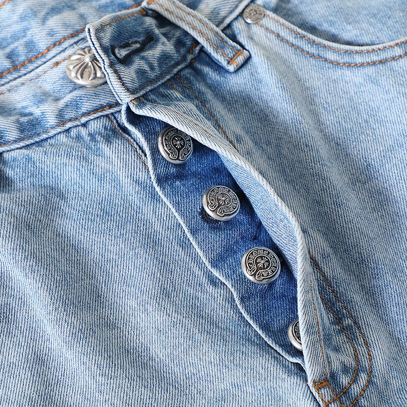 CH Chrome Hearts Jeans7x7 denim blue jeans, Levies 501 sole, genuine lambskin cross, custom-made full set of electroplated genuine silver hardware (not imitation silver!)