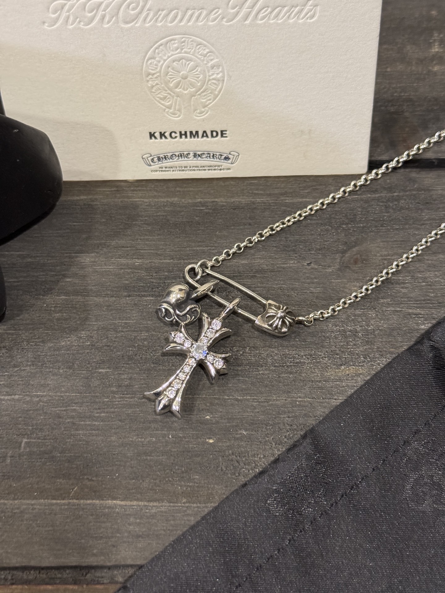 Customer order: brooch necklace + Tiny cross + heart pendant