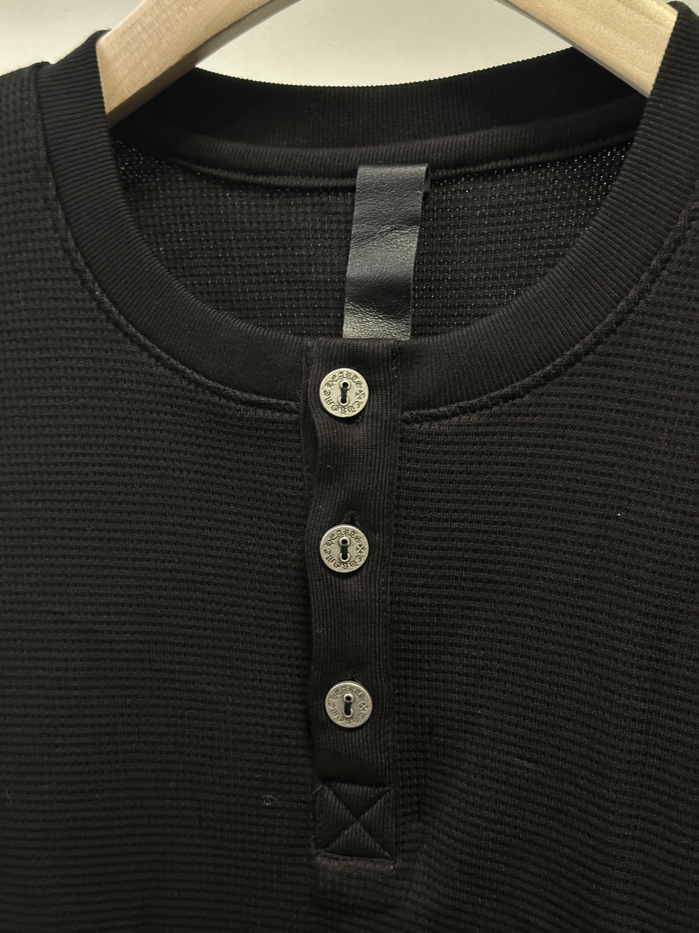 Chrome Hearts Embroidered Cross Letter Black Waffle Sweatshirt, Double-Layer Thick Fabric, Same Style as Original. Sizes S-XL