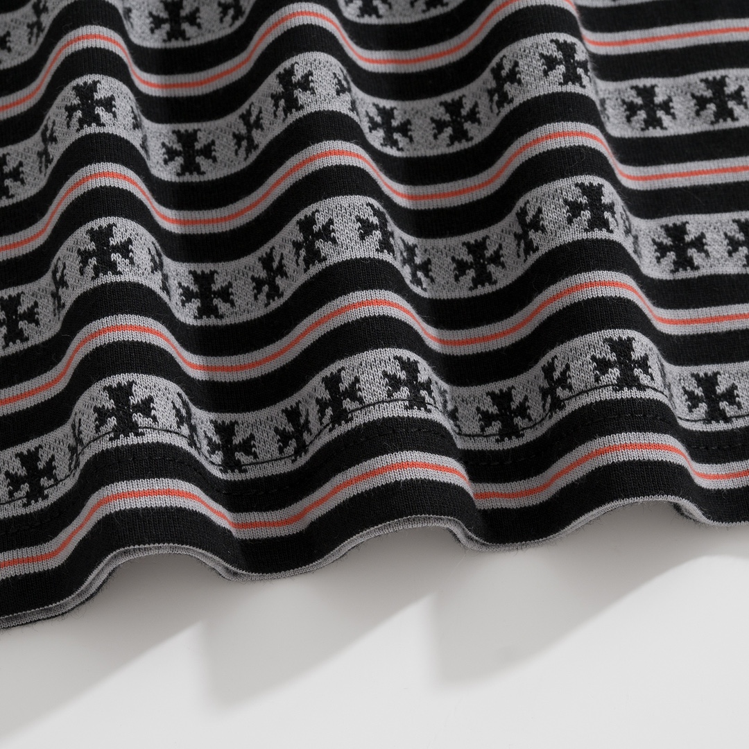 New Arrival: Chrome Hearts C2023FW CH Jacquard Striped Polo Long-Sleeve T-Shirt. Custom-dyed jacquard cross fabric, four colors available. Custom buttons on the neckline, embroidered chest, custom-dyed ribbed fabric. Sizes: S-L. Unisex.