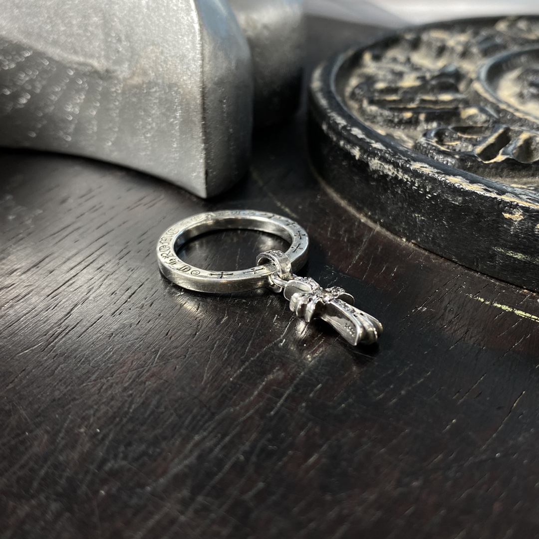 KkChrome Hearts Authentic Duplicate Diamond Cross Flower Pendant Ring