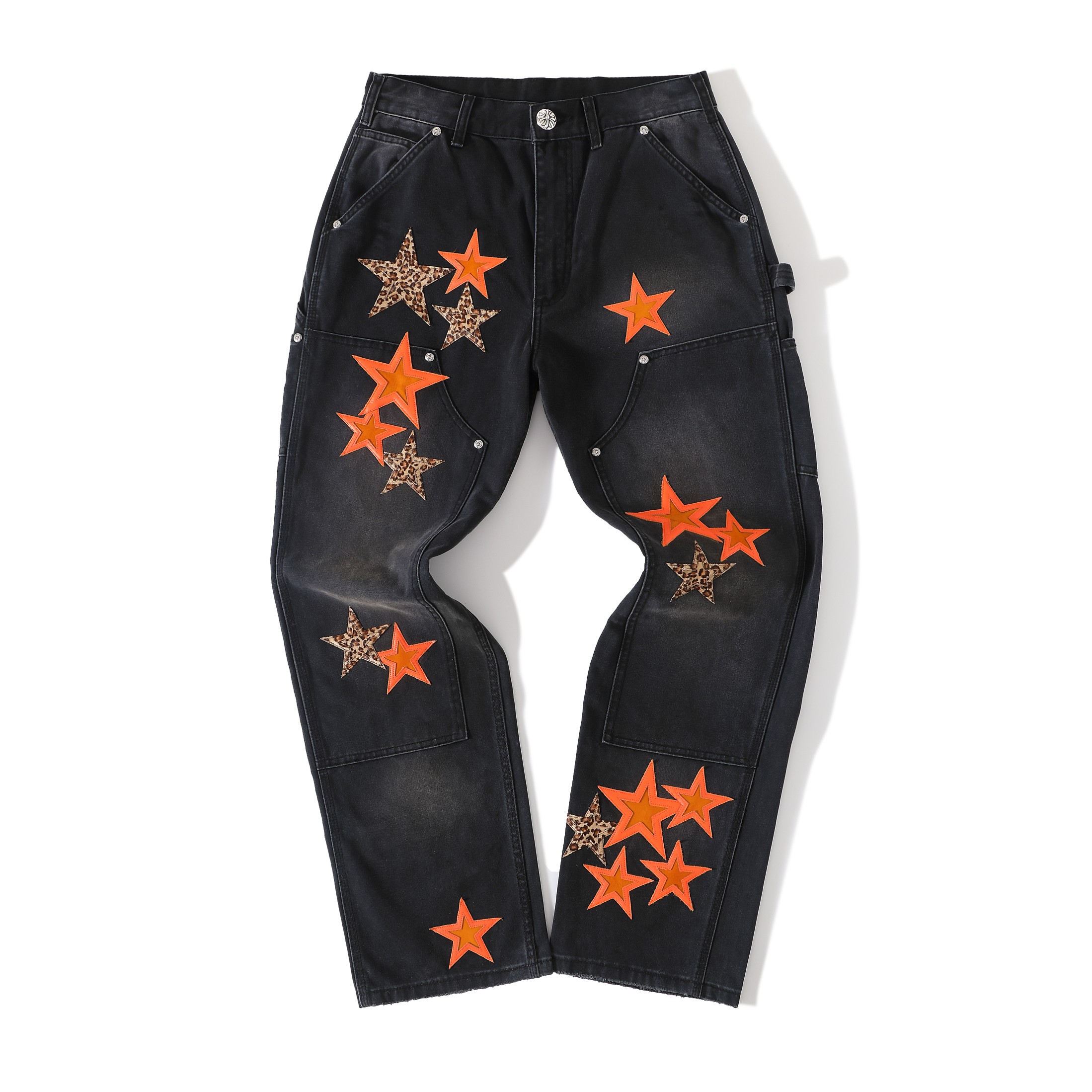 CH Chrome Hearts Orange Leather Leopard Print Pentagram Haute Couture Collection redefines workwear haute couture standards with a wild aesthetic: the core leather appliqué technique subverts convention, employing a 
