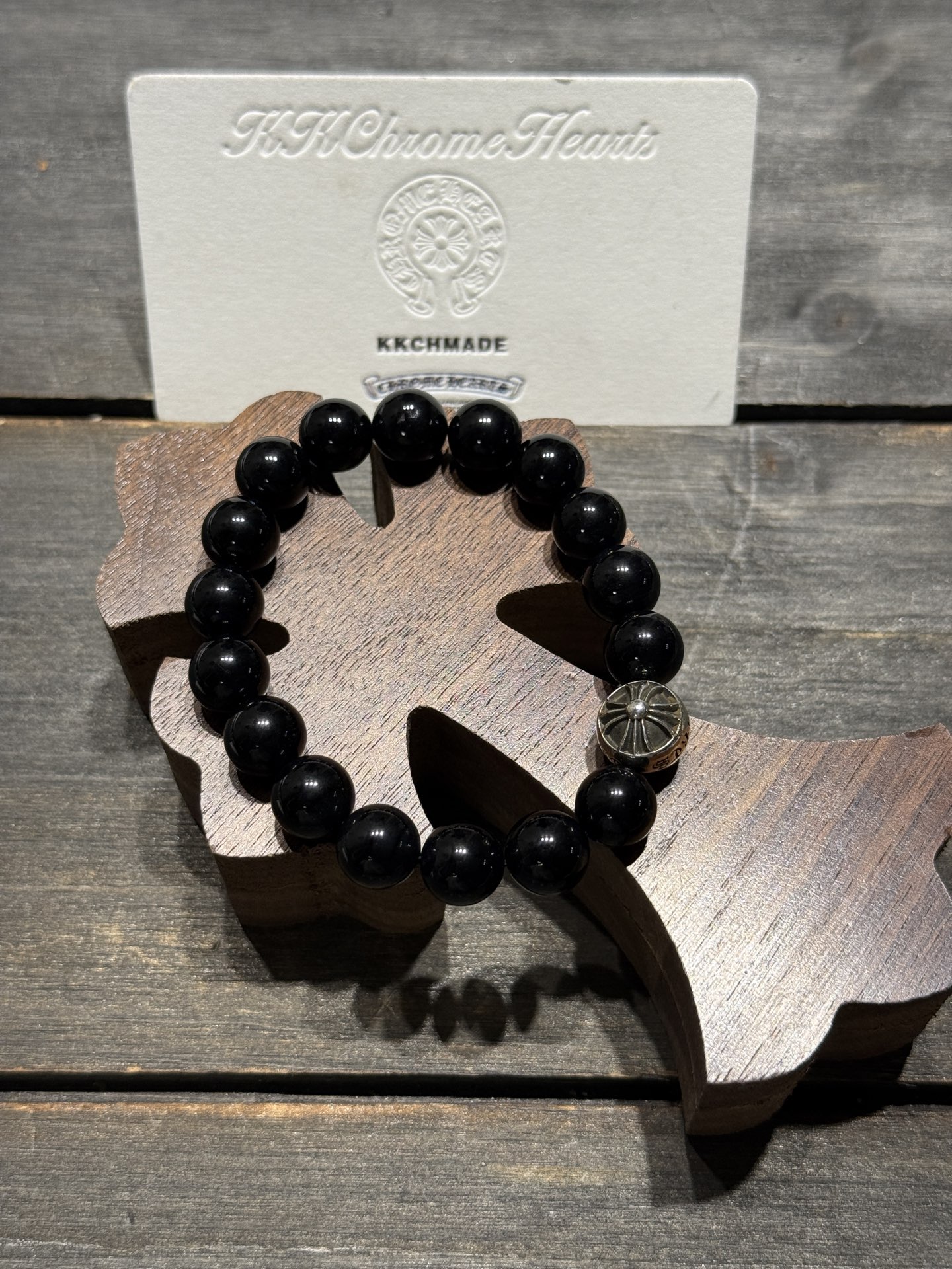 Obsidian Silver Bead Bracelet