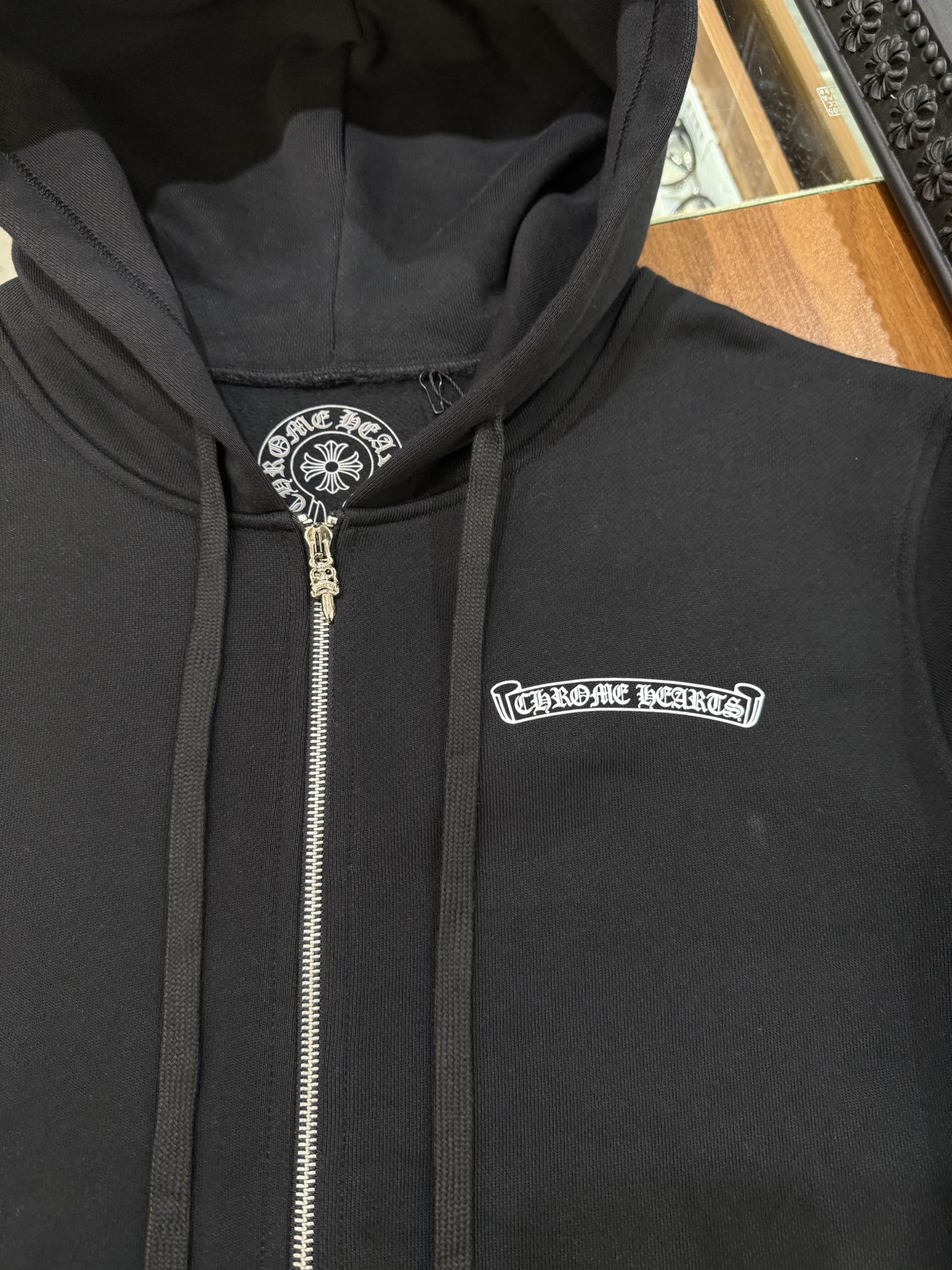 Chrome Hearts Black Zip-Up Jacket with Sanskrit LogoSize: S M L XL