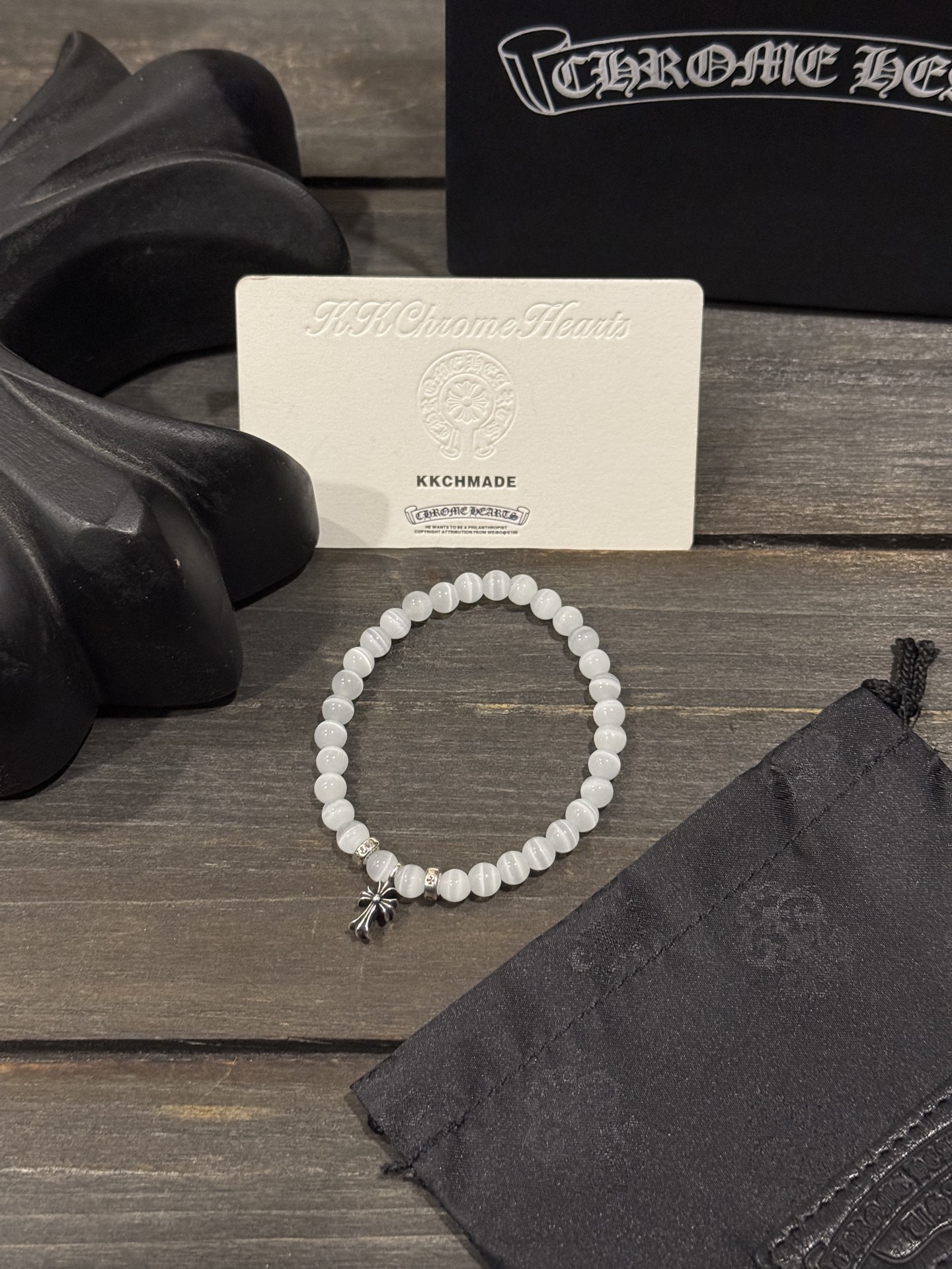 Customer order 🔝 Cat's eye stone cross silver bead bracelet