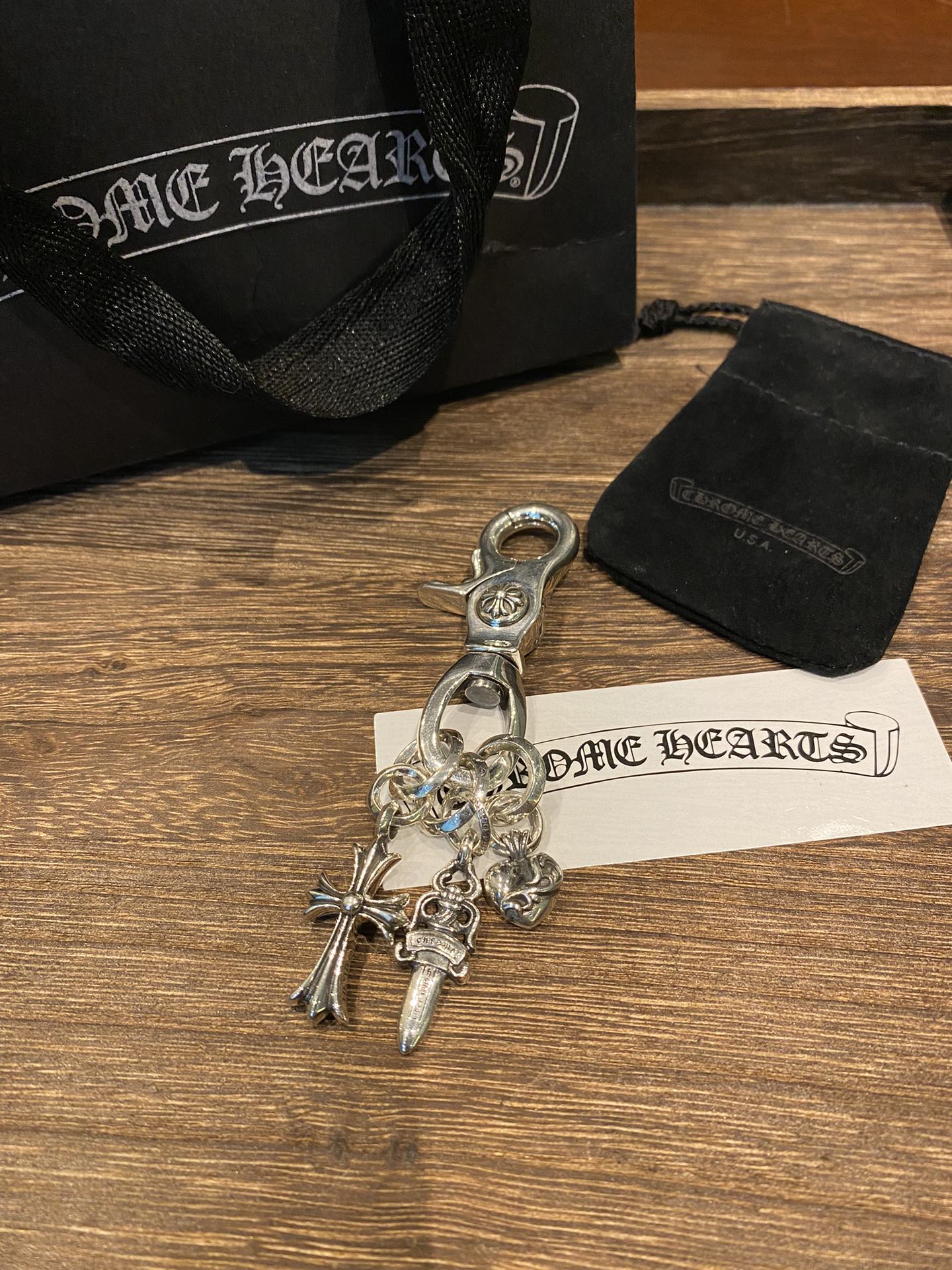 Chrome Hearts Rare Three-Pendant Keychain, 925 Sterling Silver with Antique FinishMixed Version, Engraved, Marked, All Details and Textures Observed by the Authenticist - Perfect for Comparison with the Genuine 🆚 0 Difference - Vintage Version
