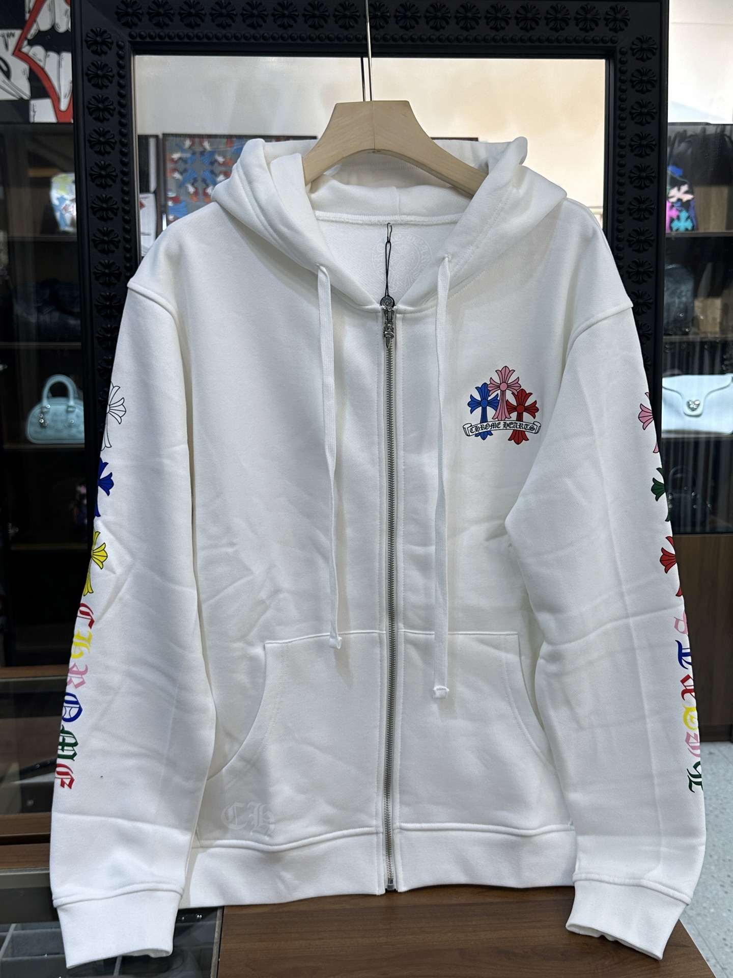 Chrome Hearts Rainbow Phantom Cross White Zip-Up HoodieSize: S M L XL