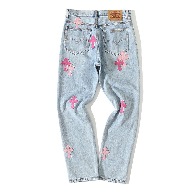 CH Chrome Hearts Jeans7x7 denim blue jeans, Levies 501 sole, genuine lambskin cross, custom-made full set of electroplated genuine silver hardware (not imitation silver!)