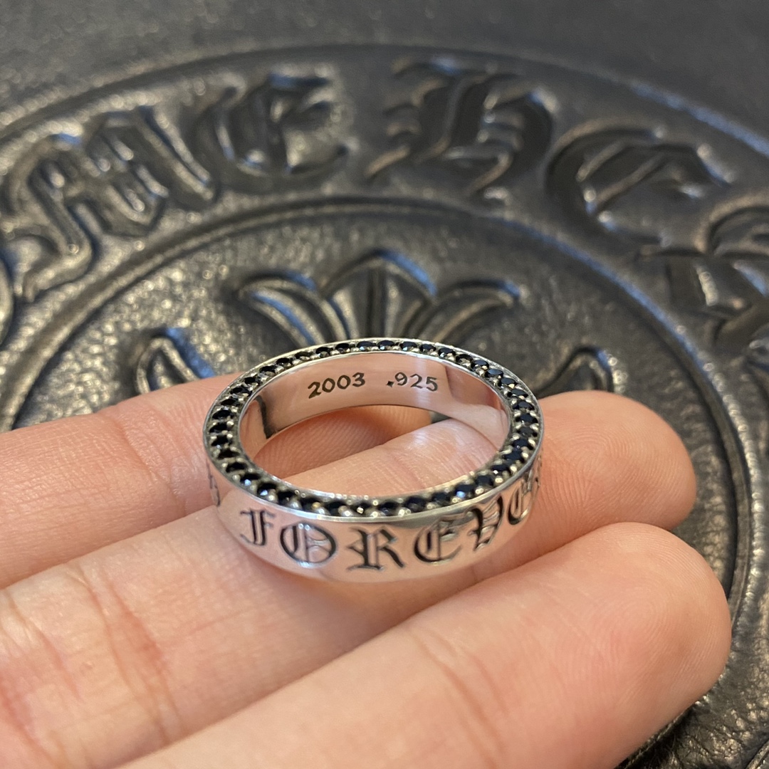 【Custom Order Black Diamond Series】Croy Heart Chrome HeartsBlack Diamond Forever Ring925 Sterling Silver, Hand-set