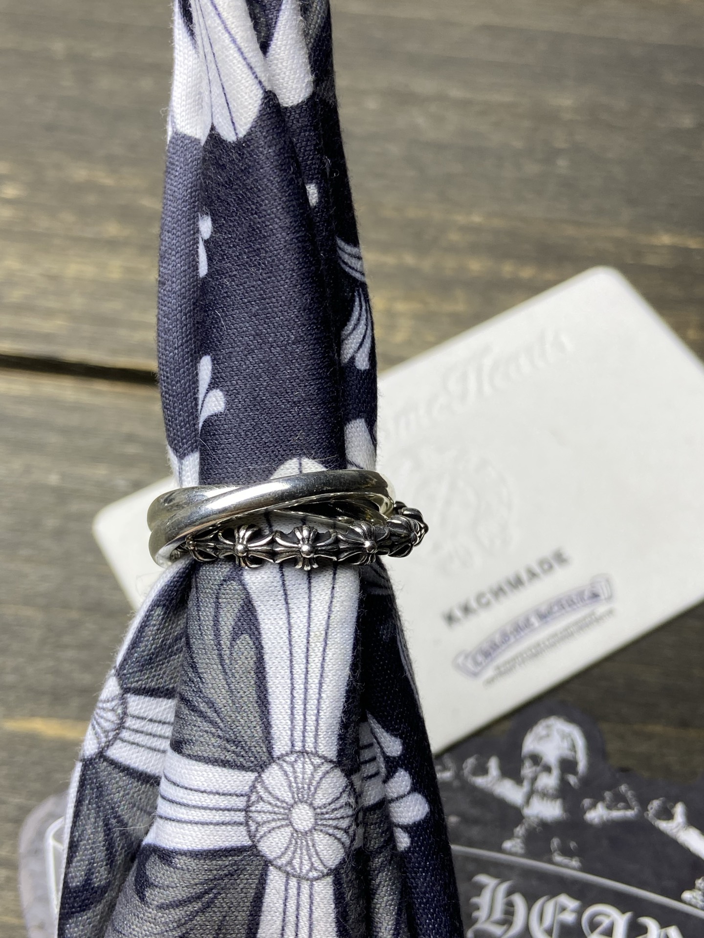 Tiny three-ring ring, all sizes available.