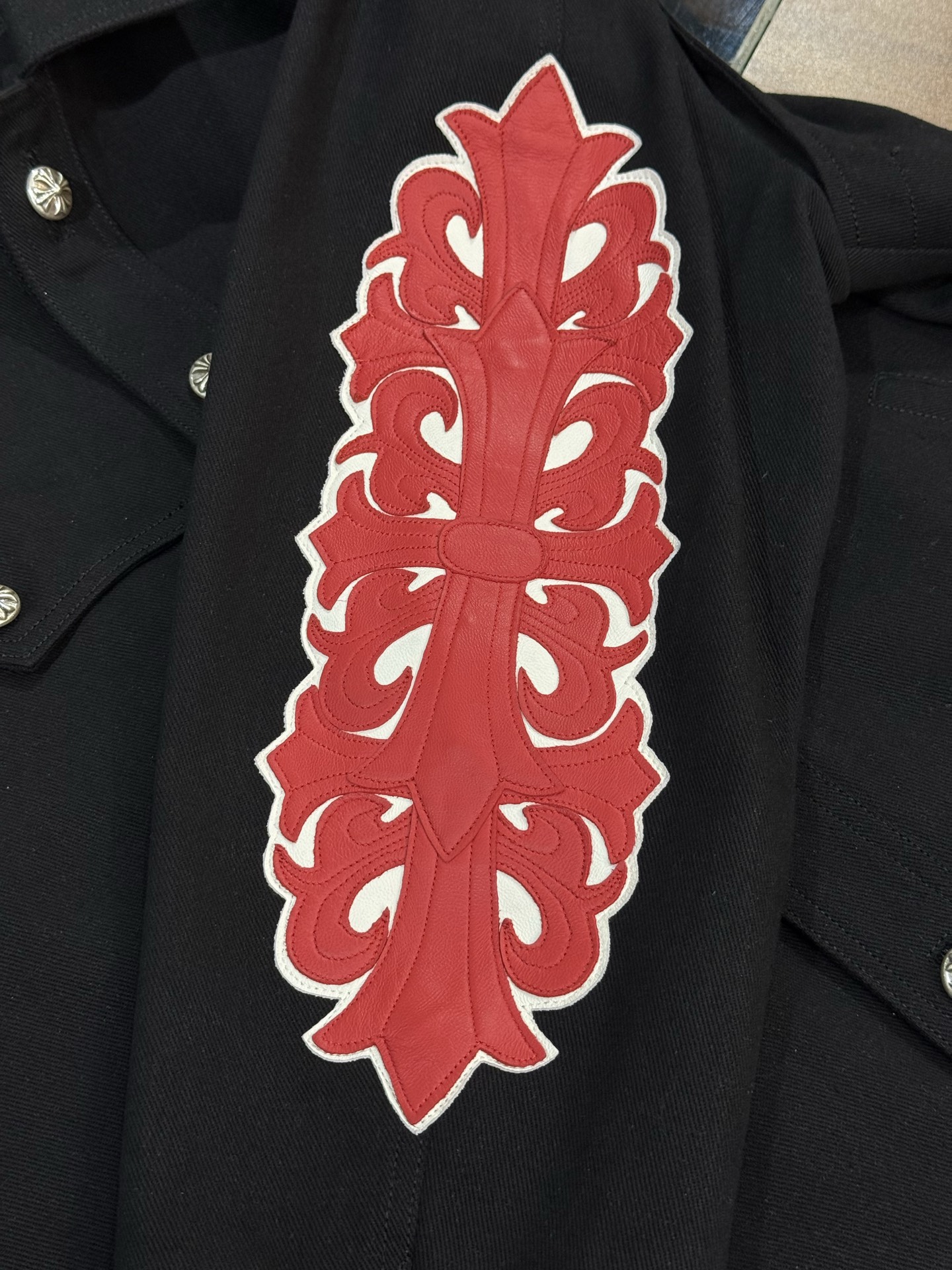 Chrome Hearts Double Floral Arm Vine and Flame Denim JacketIncredibly stylish on, a high-end custom pieceSizes: S-XXL