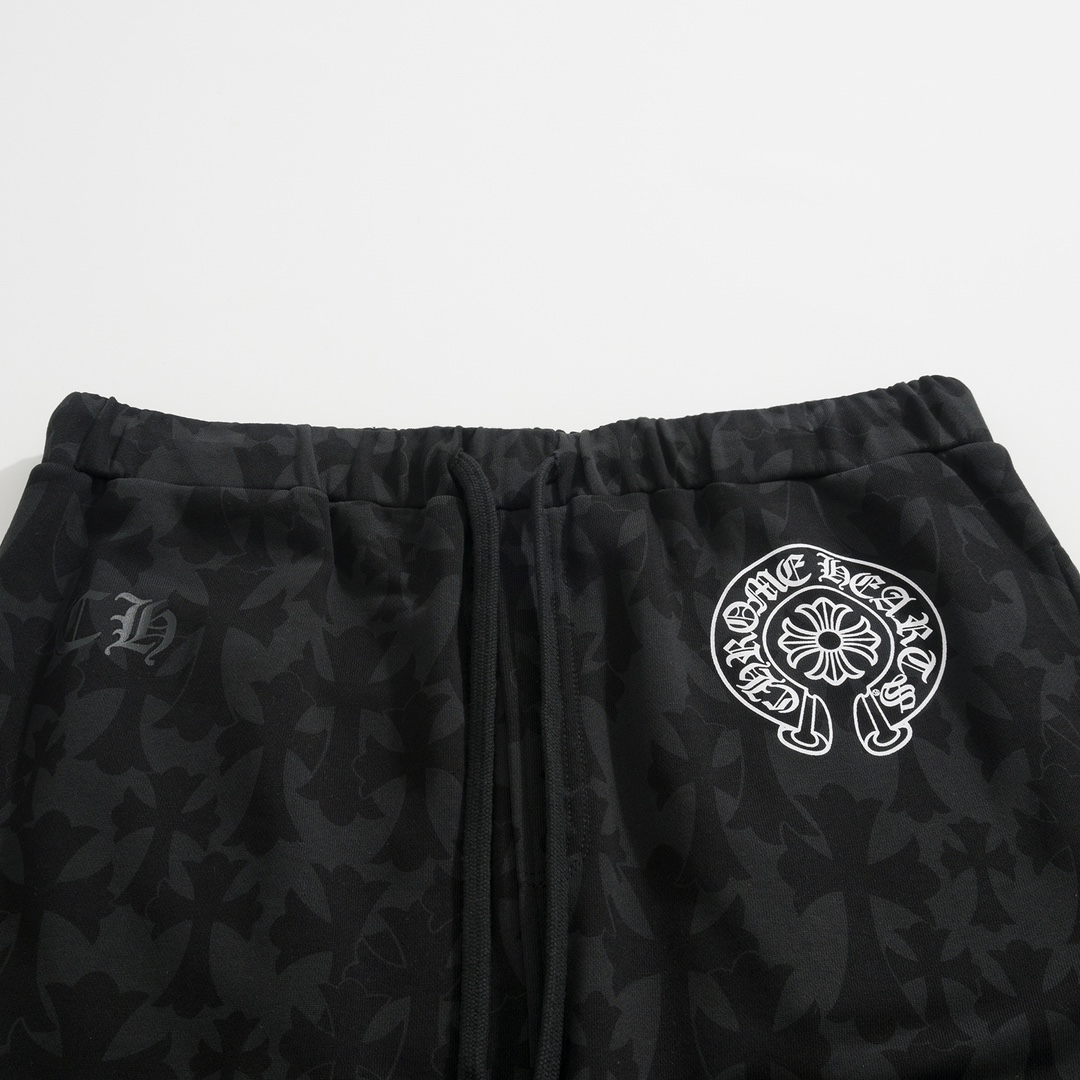 CH Chrome Hearts Patterned Shorts SetCustom patterned cross fabric, horseshoe print on the front, traditional Chinese font print, drawstring designSizes S, M, L