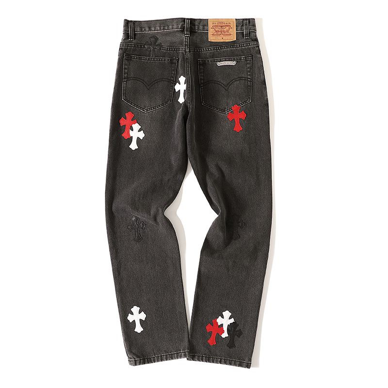 CH Rockheart Jeans, Denim 7x7 Cotton, All Denim, Black, Levies 501 Sole, Genuine Lambskin Black Leather Cross, Full Set Electroplated Genuine Silver (Not Imitation Silver!)