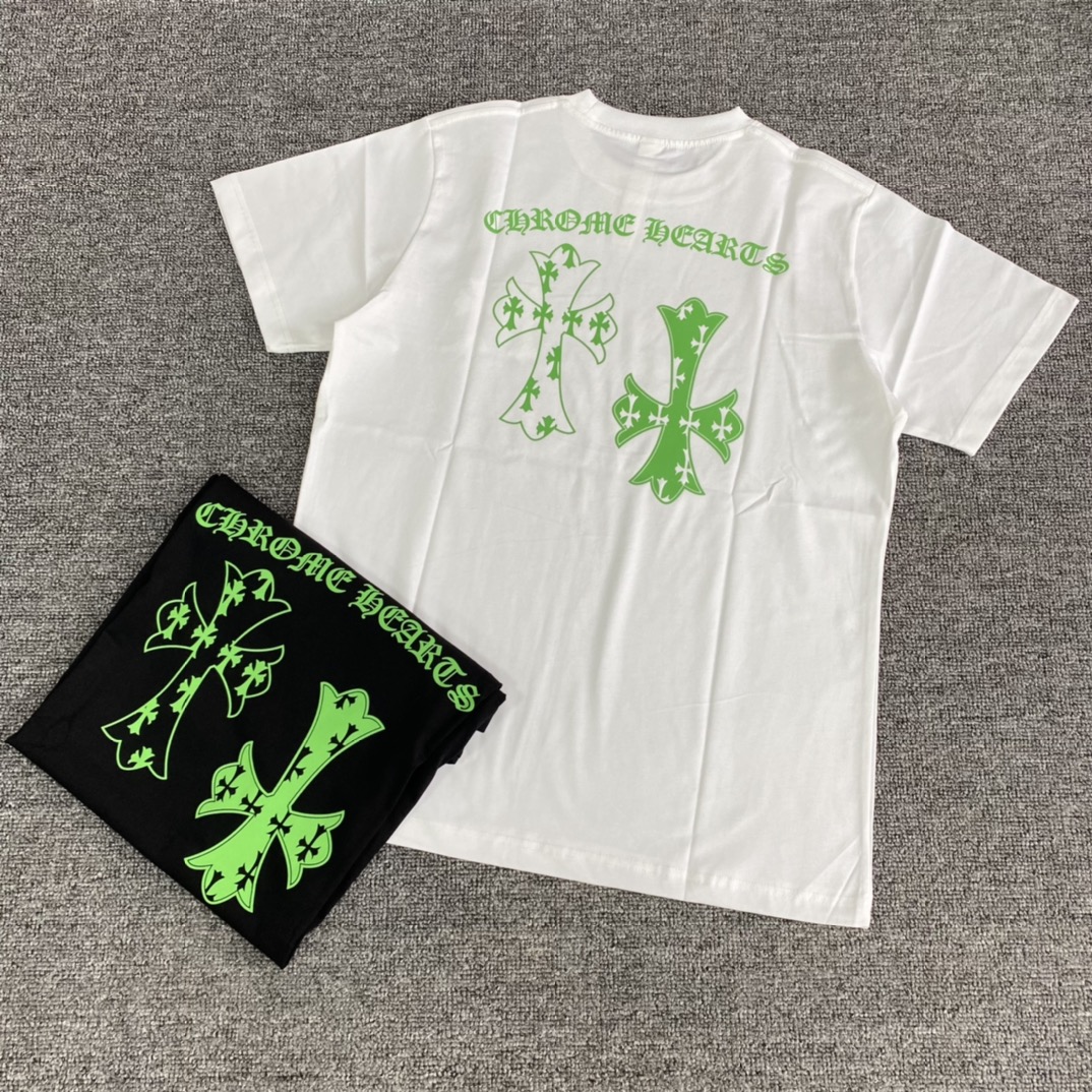 Chrome Hearts Harajuku Limited Edition Short-Sleeve T-ShirtFluorescent Cross Design, Popular Style, Multi-Color Print with Consistent Color Mixing and Hand-Printing Process, Custom Made to Prevent DeformationSizes: S M L XL XXL