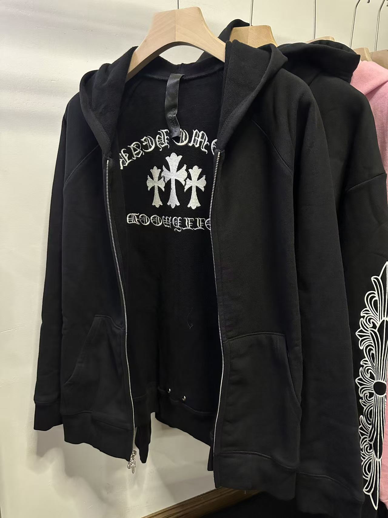 Chrome Hearts Black Zip-Up Sweatshirt with Three Cross Embroidered Letters Sizes S-XL