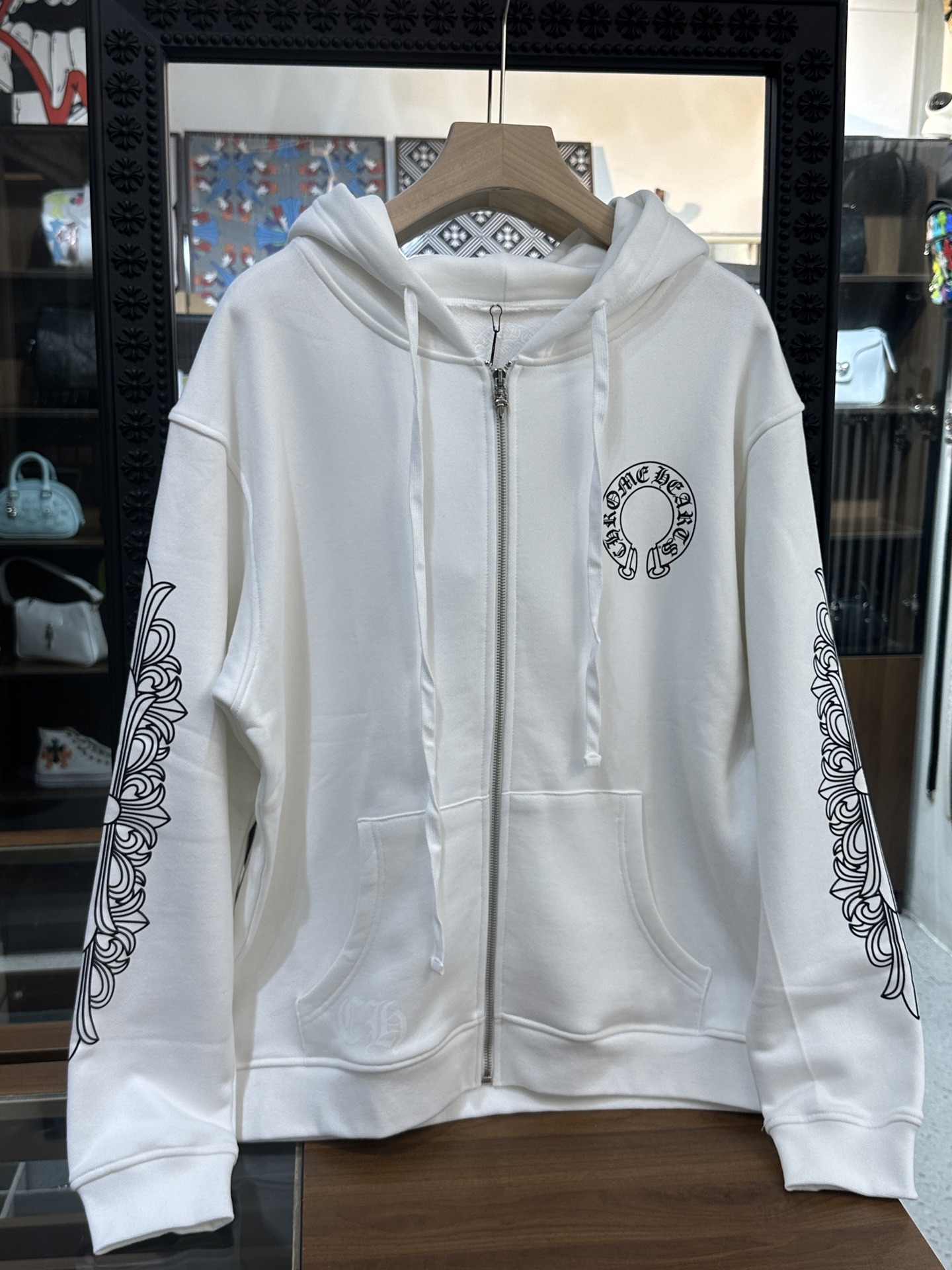 Chrome Hearts classic horseshoe double floral sleeve zip-up hoodie