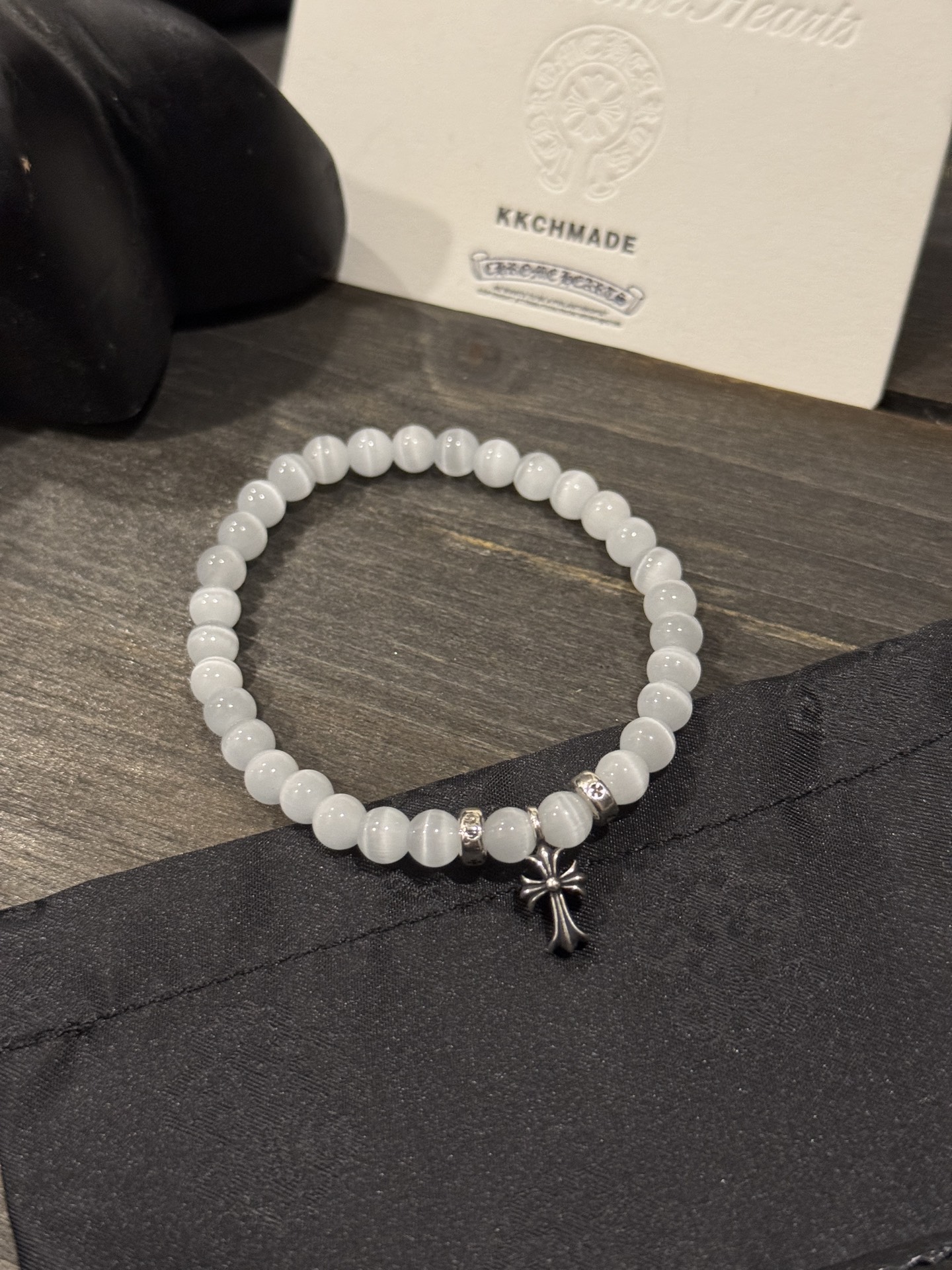 Customer order 🔝 Cat's eye stone cross silver bead bracelet