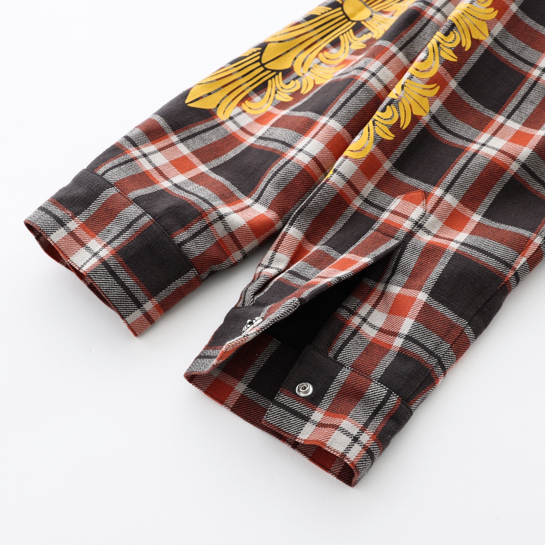 CH New Orange-Yellow Plaid Cotton Jacket with Printed Arms. All Sizes Available Now. Original version purchased from Hangzhou Guozhuan 21442. Made with 11-count double-ply 240g cotton yarn (260g after washing). Laser infrared positioning. Hand-cut fo