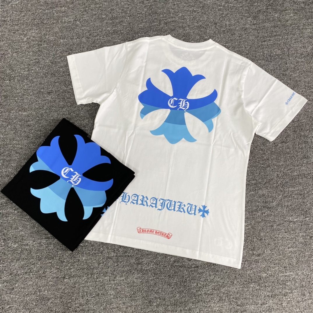 Chrome Hearts Tokyo Harajuku Limited Edition Short-Sleeve T-Shirt. The bulk production uses a thicker fabric than YB (Yogurt Brand), differentiating it from the cotton and linen materials on the market. The print is also less prone to cracking. The m